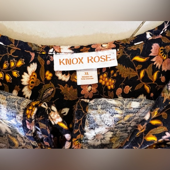 KNOX ROSE Black Print Smocked Long Sleeve Tie Neck BOHO Hippie Blouse - XL - Picture 11 of 16